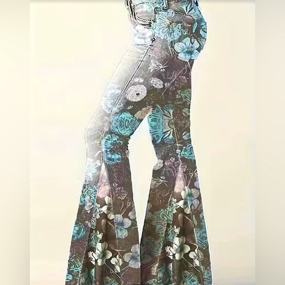 Silky floral wide flare trousers - Picture 1 of 4